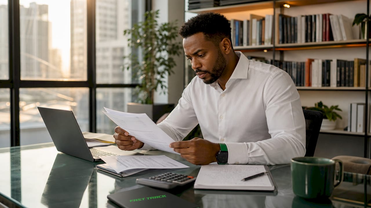 Person reviewing franchise financial documents