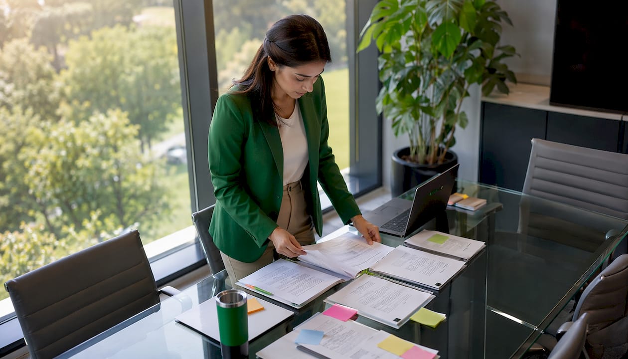 Consultant reviewing franchise SOP documents