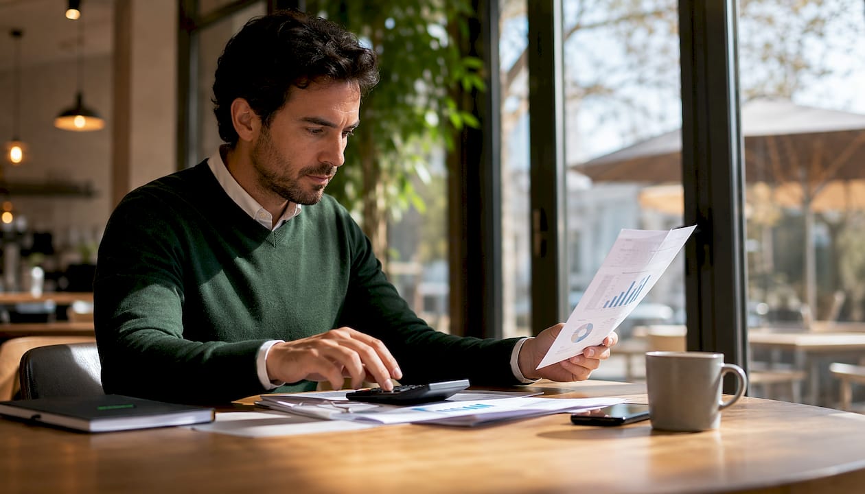 Accountant reviewing franchise earnings calculations