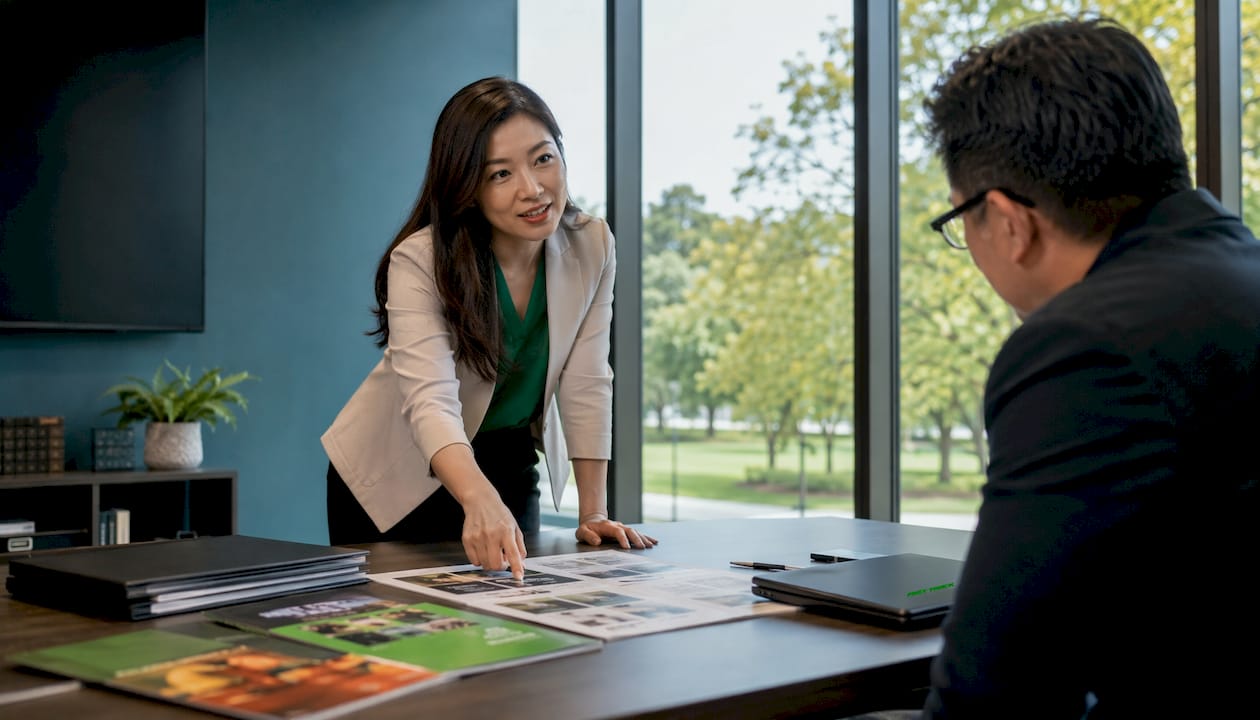 Consultant reviewing franchise options with client