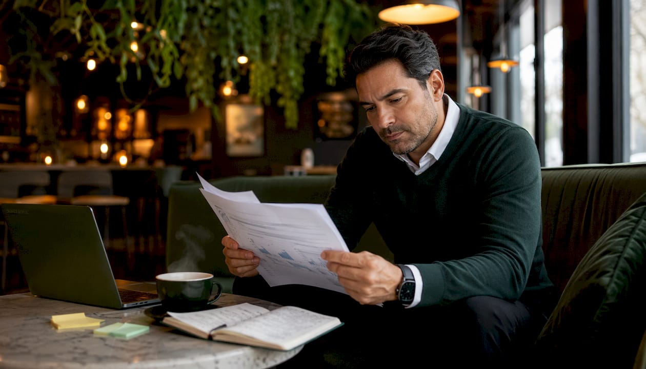 Professional evaluating verified leads at desk