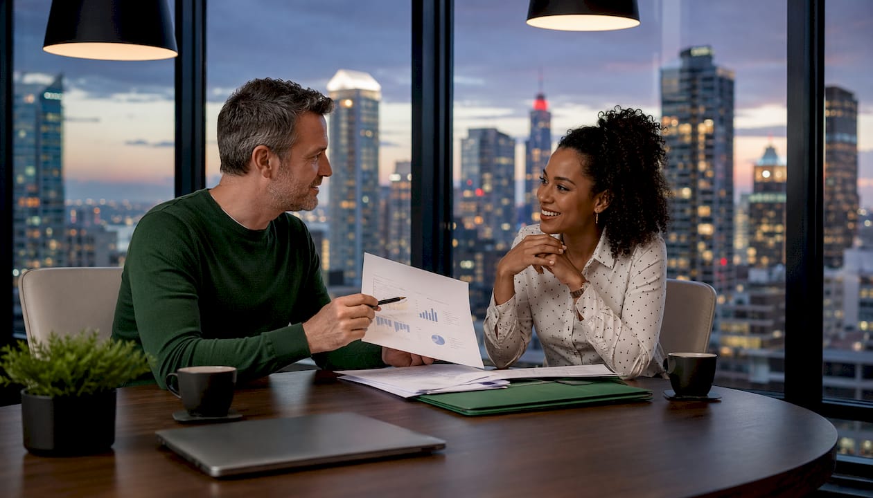 Franchisor and franchisee discussing onboarding documents