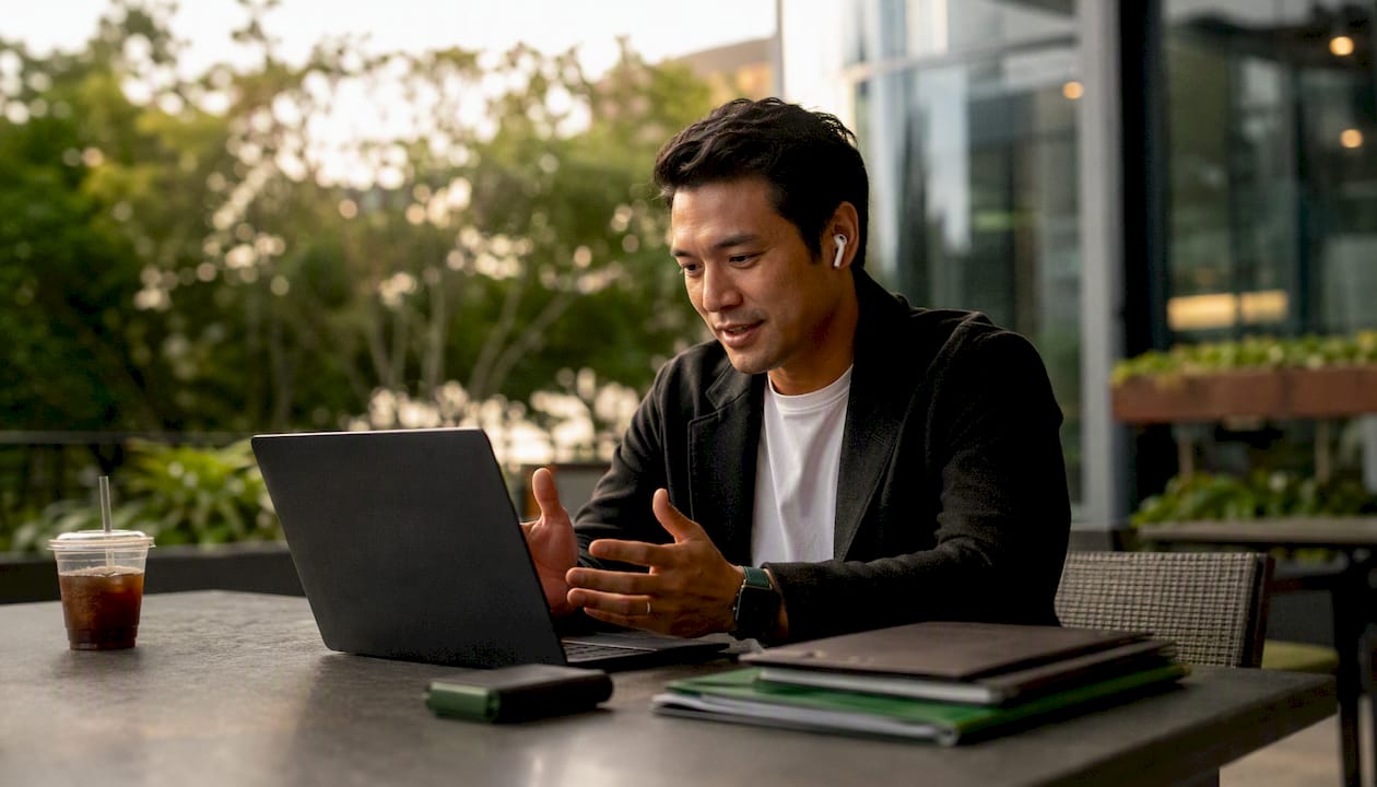 Person conducting franchise appointment call in office