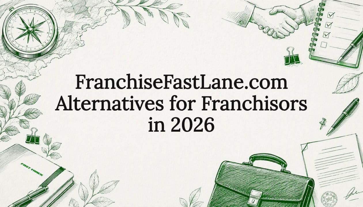 Decorative title card illustration with franchise business themed sketches