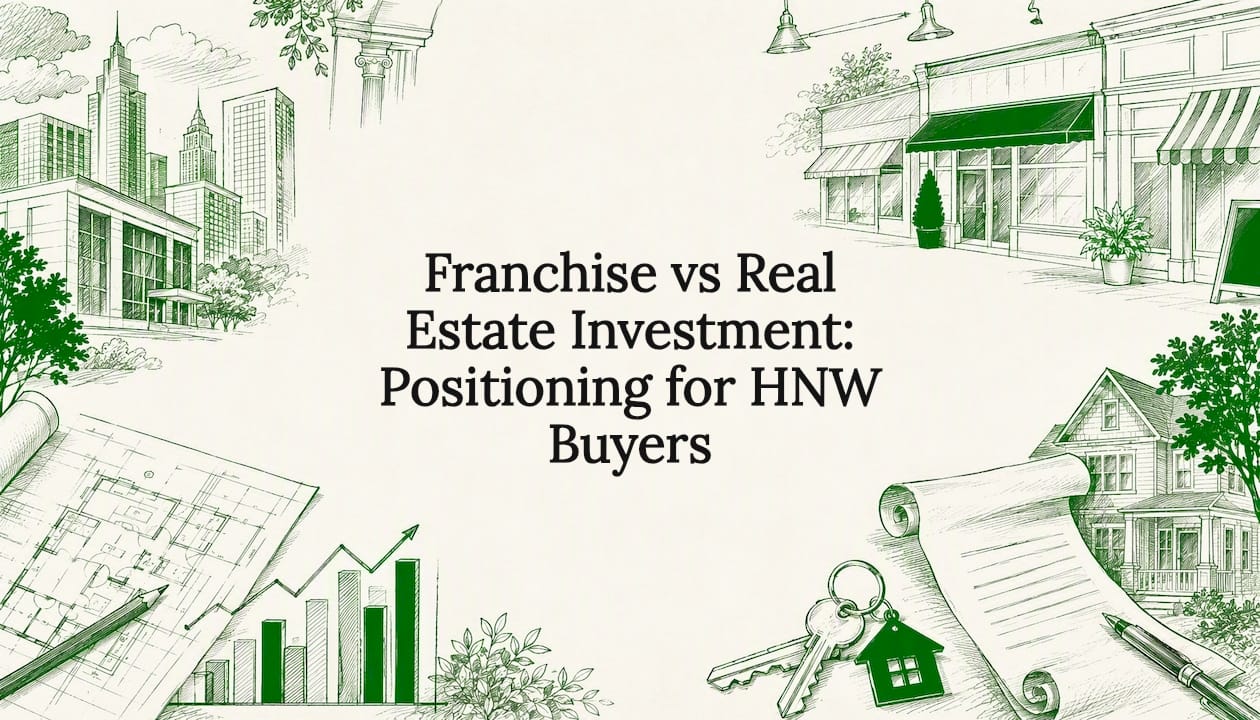 Decorative title card illustration of franchise and real estate elements