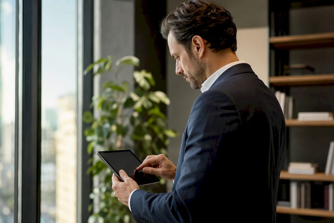 Close-up of executive hands composing email