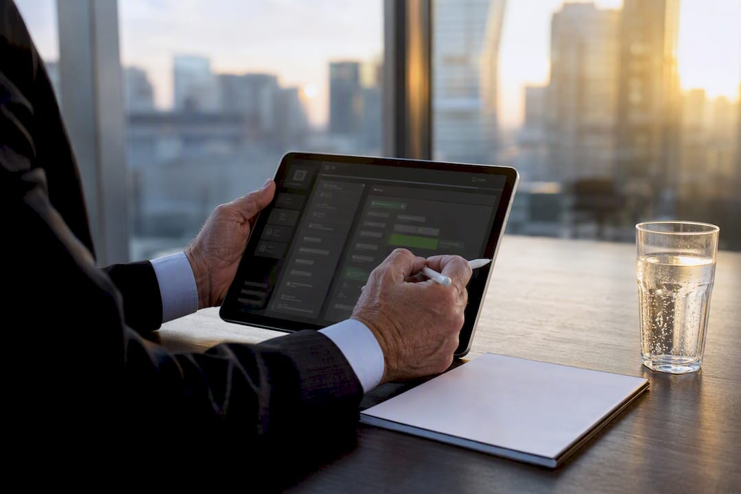 Hands reviewing buyer profile for negotiation