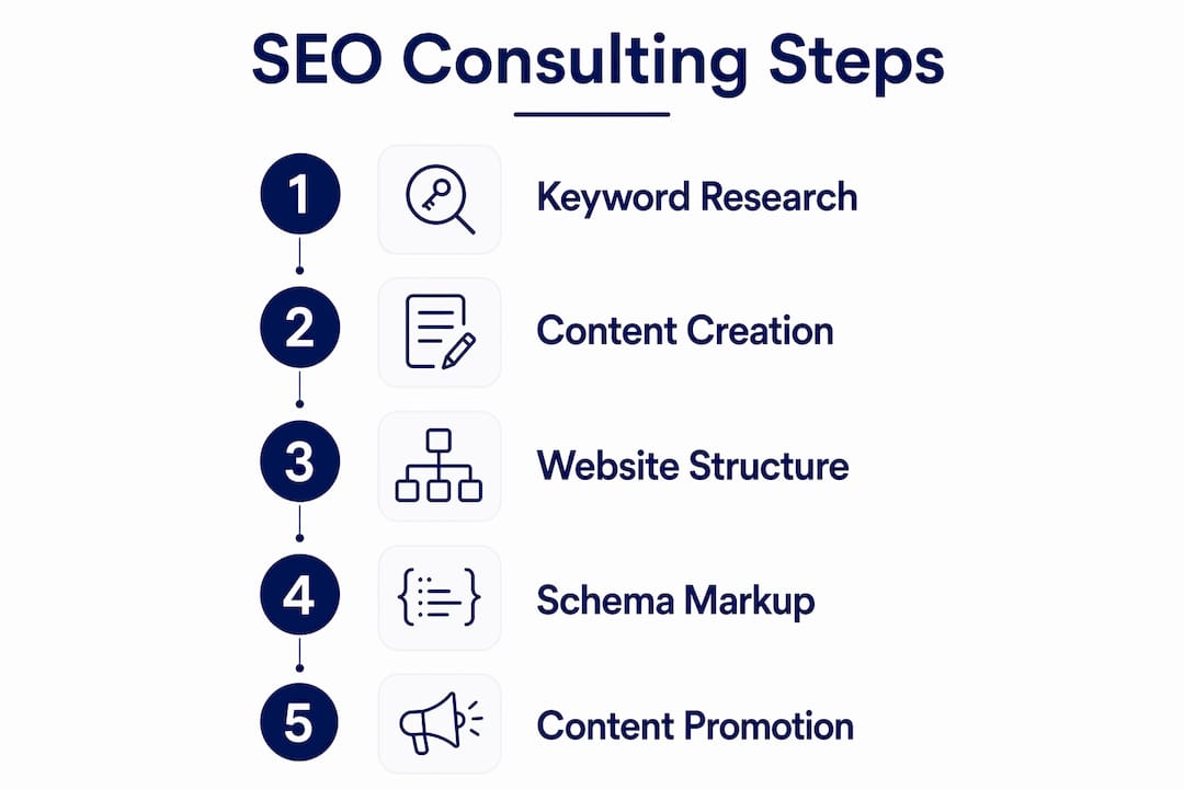 How to Get Consulting Clients Through SEO in 2026 2 Infographic showing SEO consulting step-by-step process