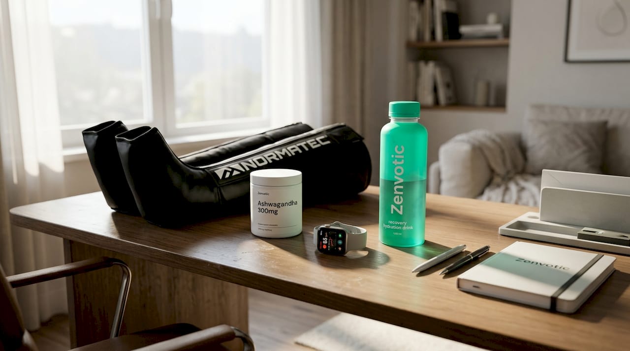 Recovery devices and supplements on bright desk
