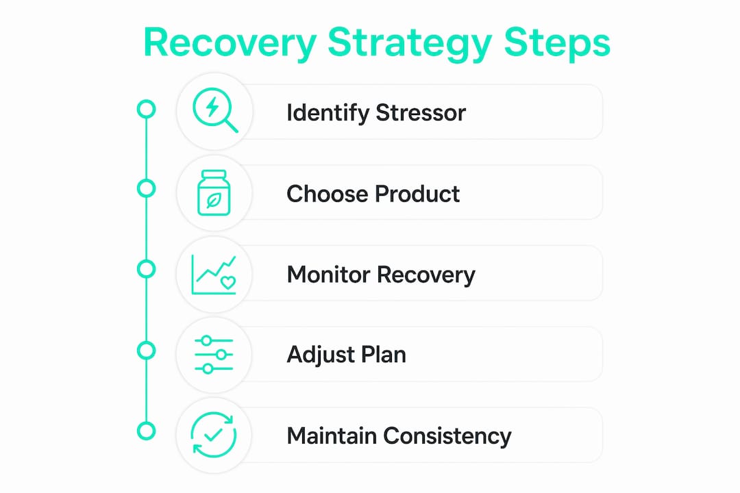 Infographic portraying five-step recovery strategy flow