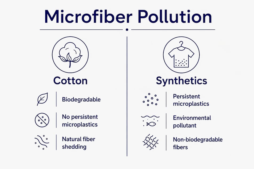 Infographic comparing cotton and synthetic microfiber pollution