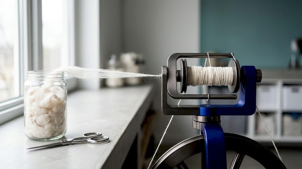 Close-up of cotton fiber spinning process