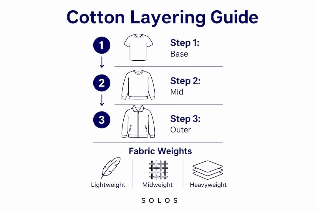 Infographic describing cotton layering steps by fabric weight