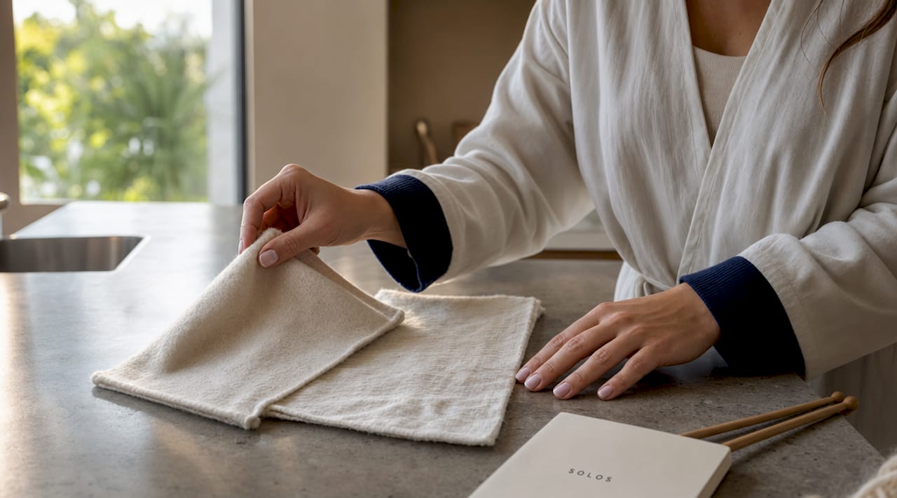 Hands comparing cotton fabric textures