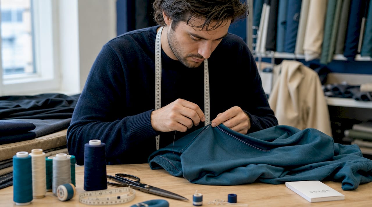 Close-up of hand sewing durable garment seam