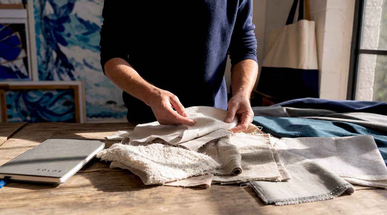 Swatches of eco-friendly fabric materials