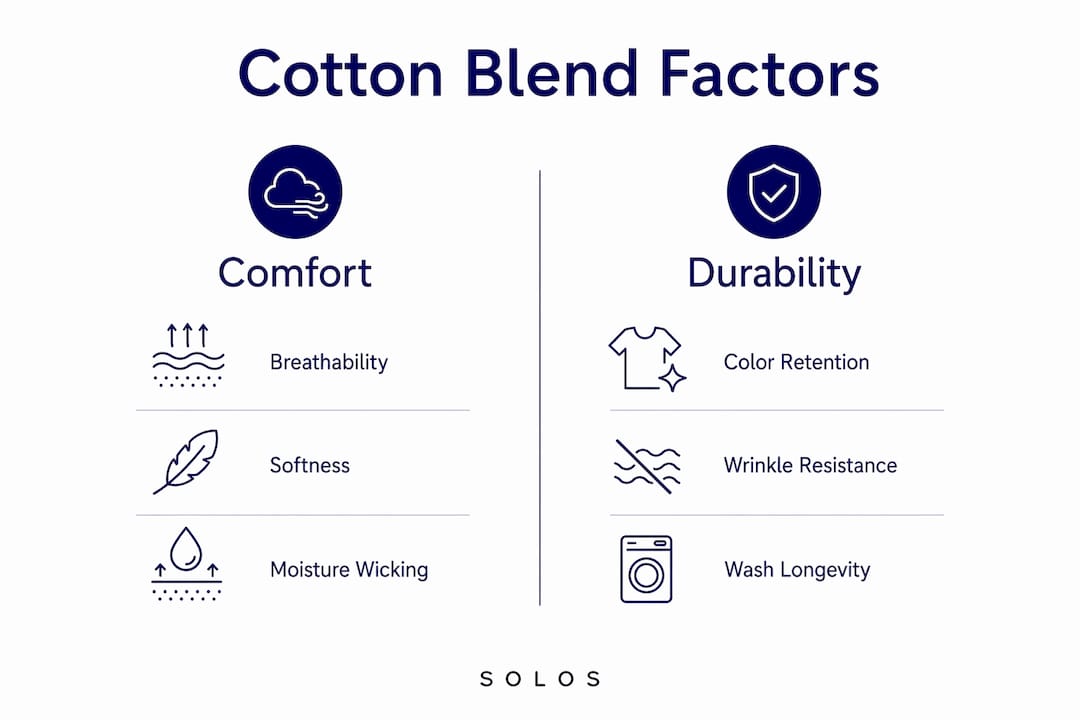 Infographic illustrating comfort and durability factors in cotton blends