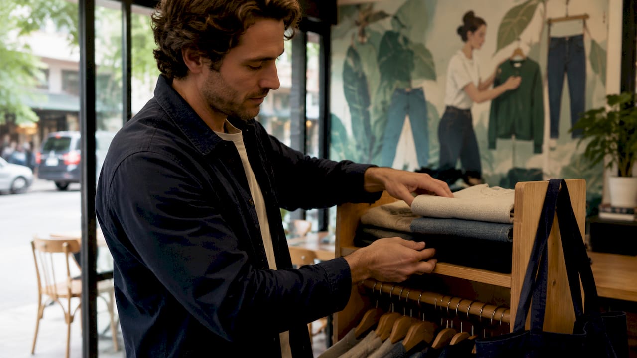 Volunteer placing clothes for donation at charity shop
