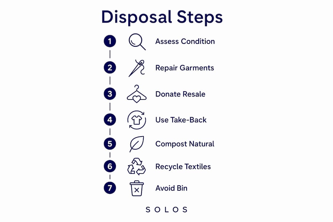 Infographic illustrating steps for sustainable clothing disposal