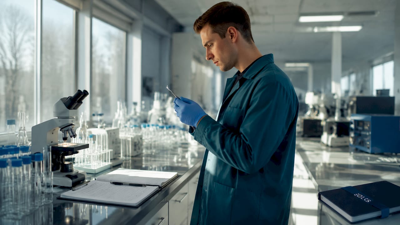 Technician performing forensic fiber analysis