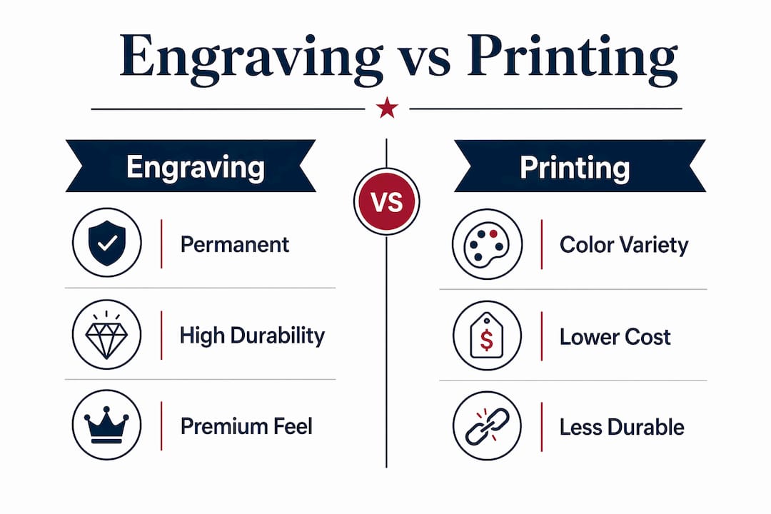 Infographic comparing engraving and printing advantages