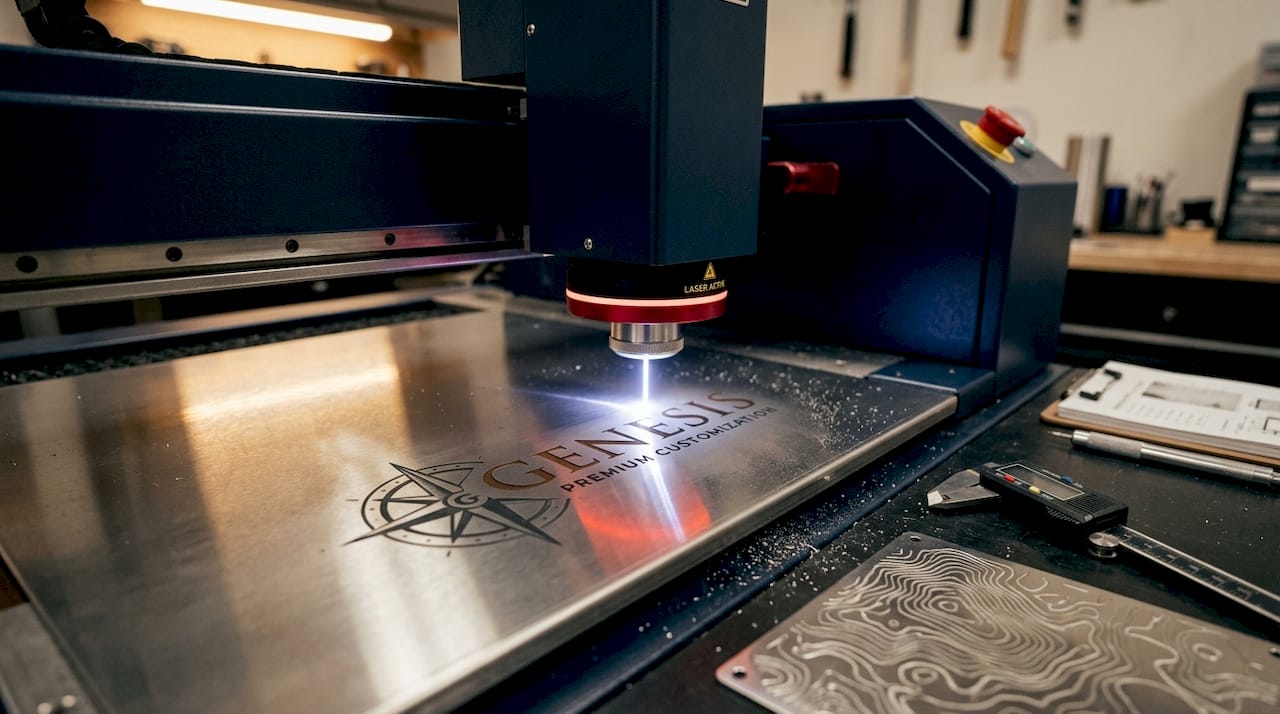 Fiber laser engraving logo on stainless steel