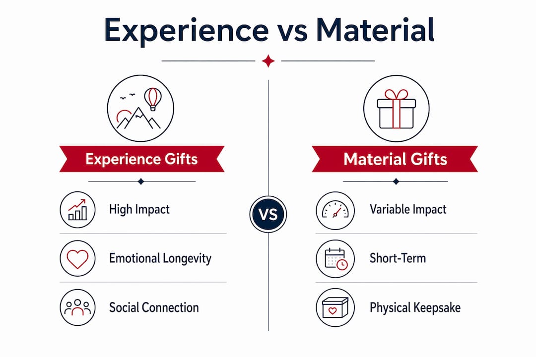 Infographic comparing experience and material gifts