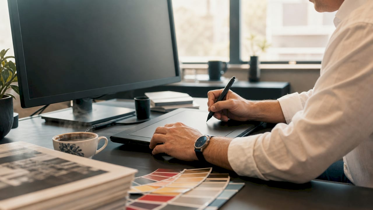 Designer preparing vector file on graphic tablet