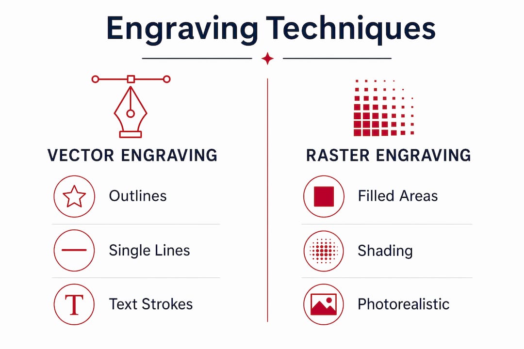 Infographic comparing vector and raster engraving