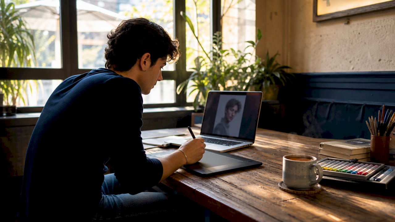 Artist working on custom AI portrait