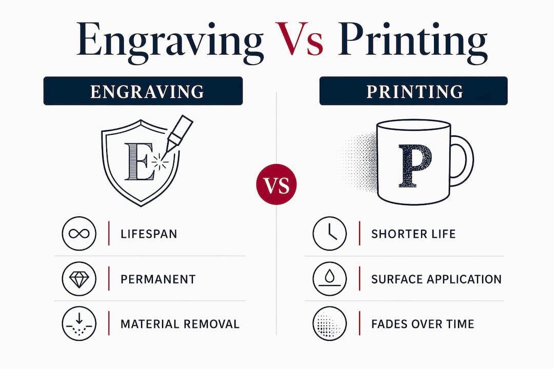 Infographic comparing engraving and printing durability