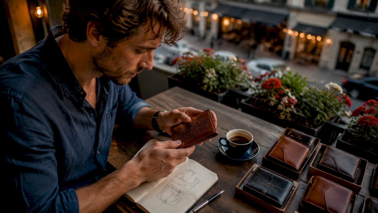 Man choosing engraved keepsake box indoors