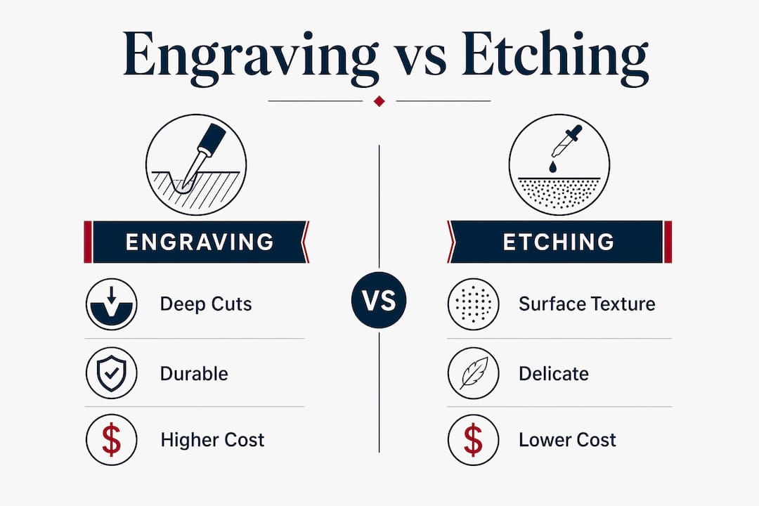 Infographic comparing engraving and etching techniques