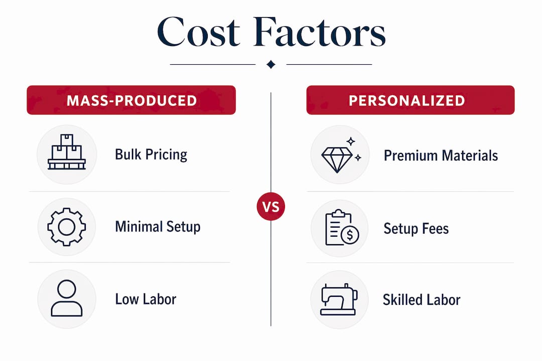 Infographic comparing mass-produced versus personalized gift cost factors