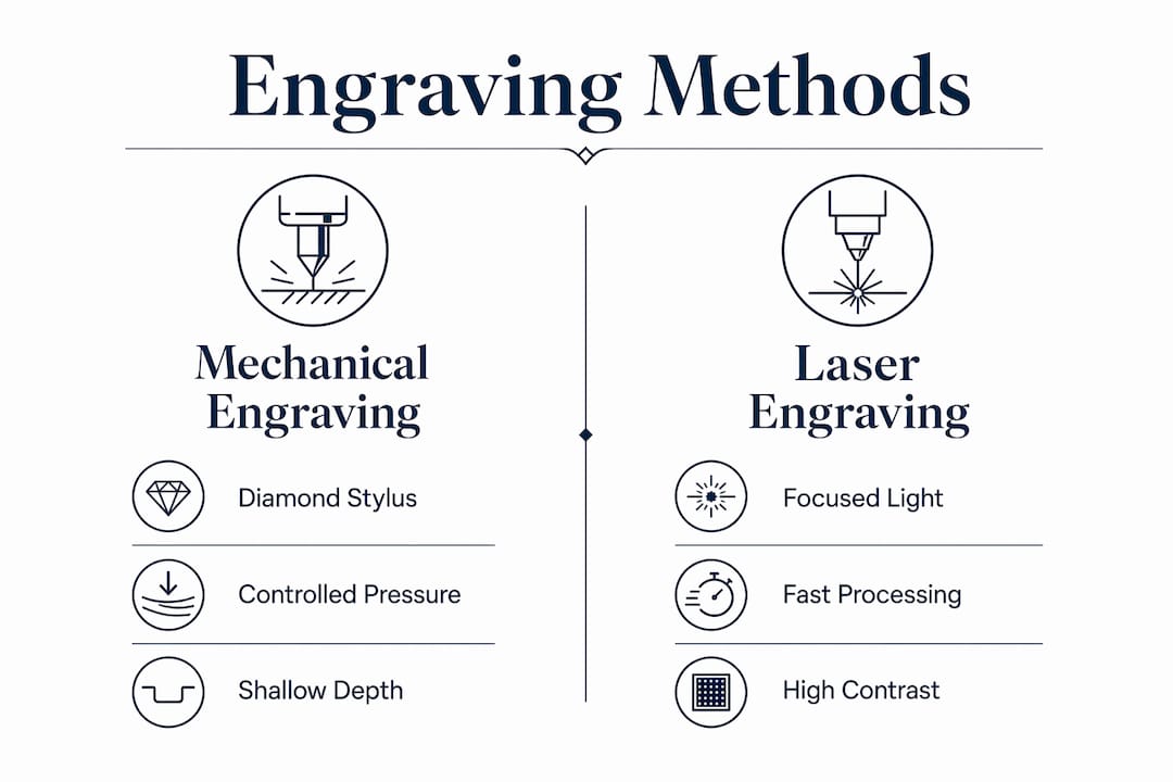 Infographic comparing mechanical and laser engraving methods