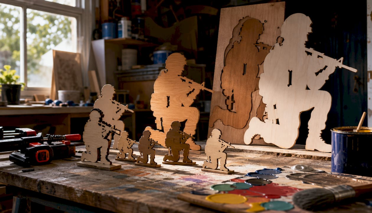 Various sizes of wooden soldier silhouettes