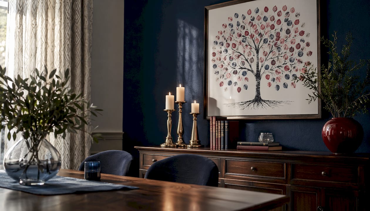 Fingerprint tree framed as wall art