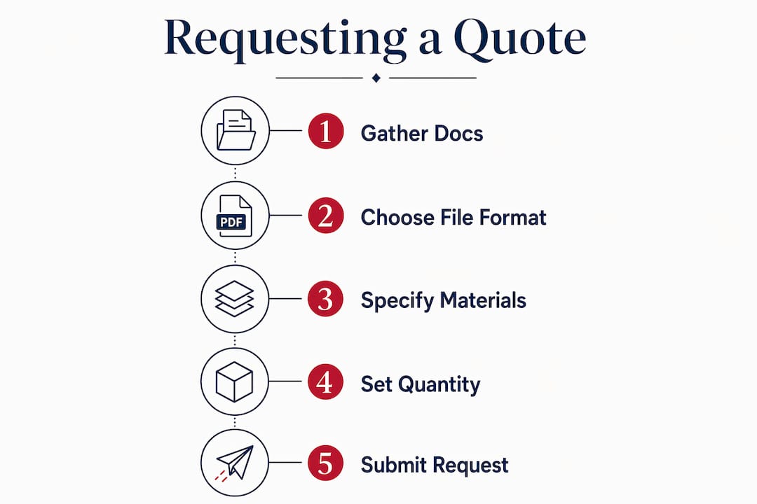 Infographic illustrating steps to request a laser cutting quote