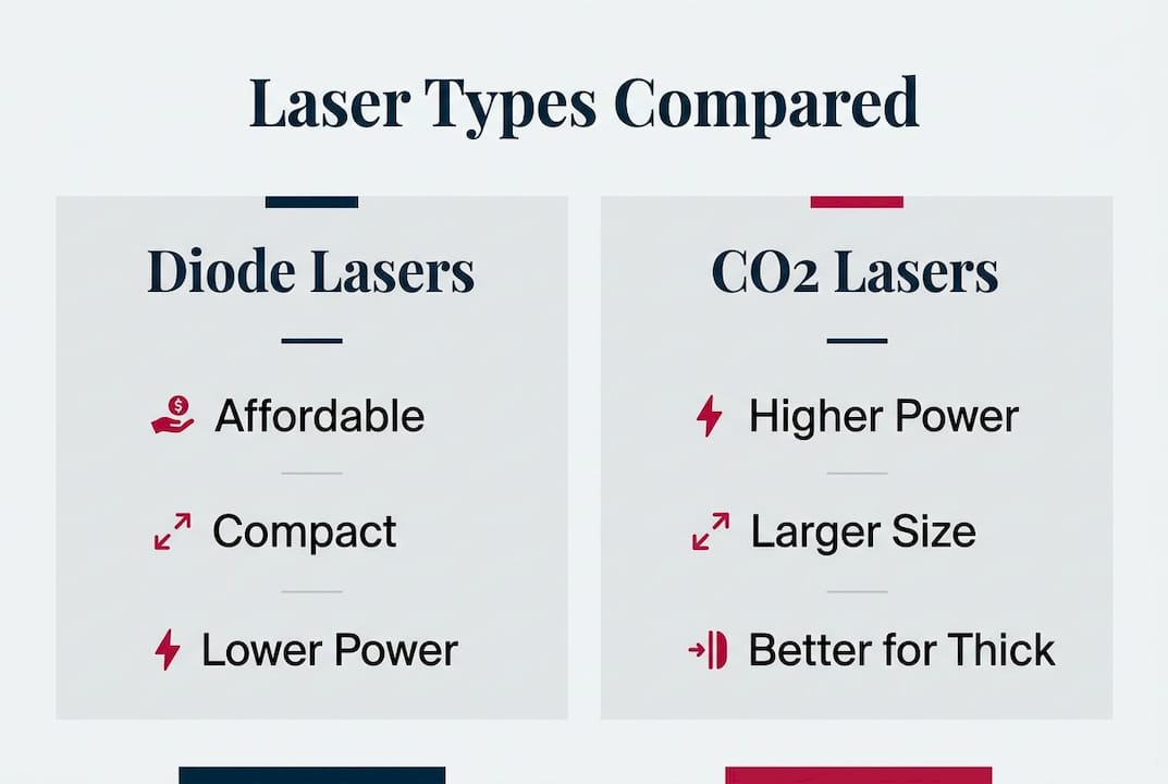 Infographic comparing diode and CO2 laser types