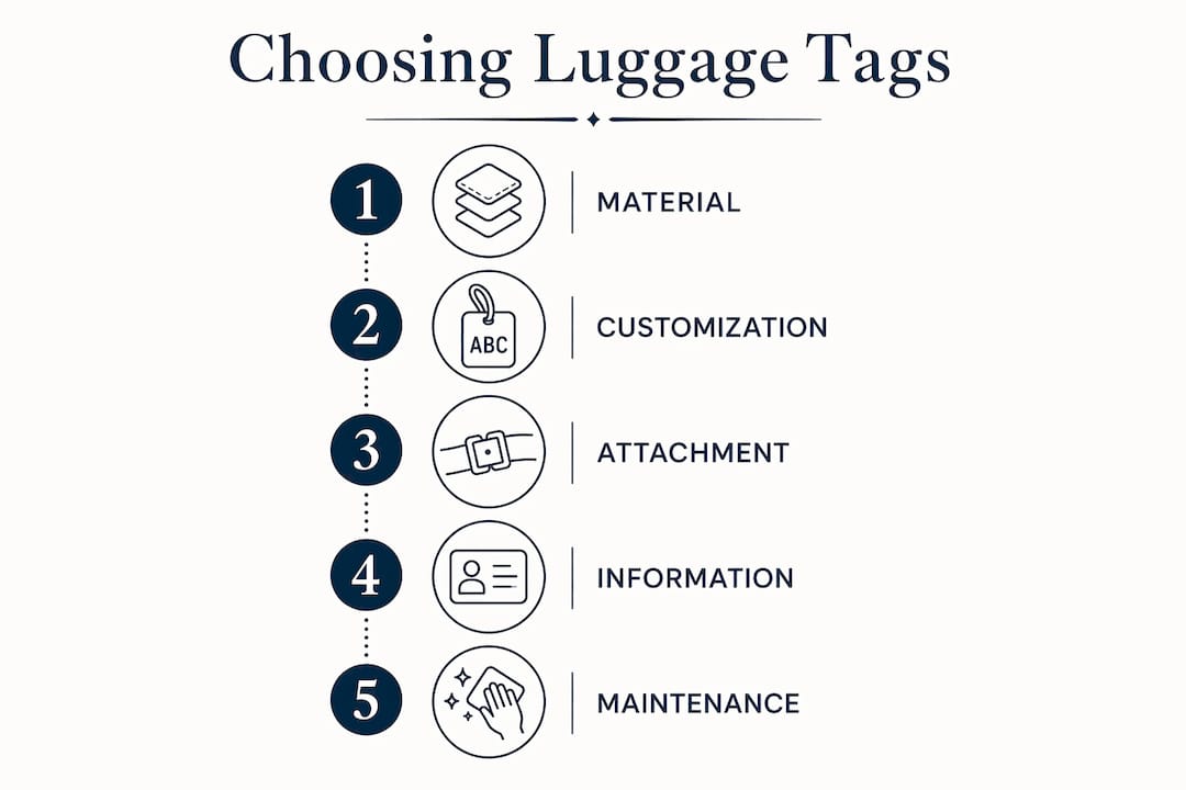 Infographic showing key steps to choose luggage tags
