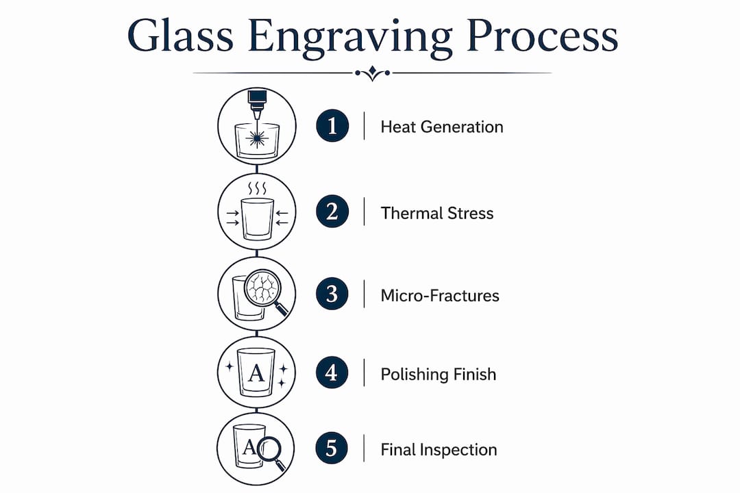 Infographic showing key steps in glass engraving process
