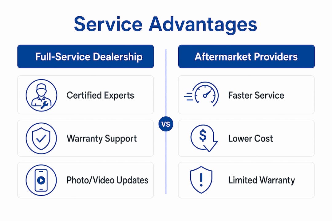 Infographic comparing dealership and aftermarket services