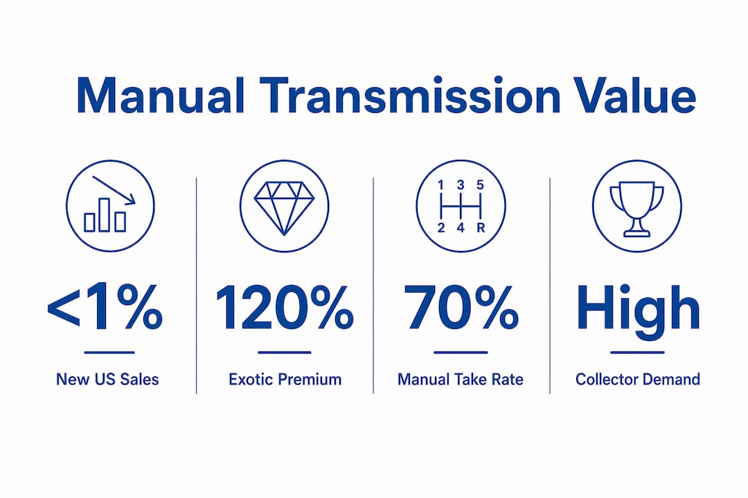 Infographic showing manual transmission car value statistics