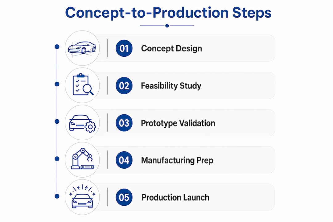 Infographic illustrating concept car production stages
