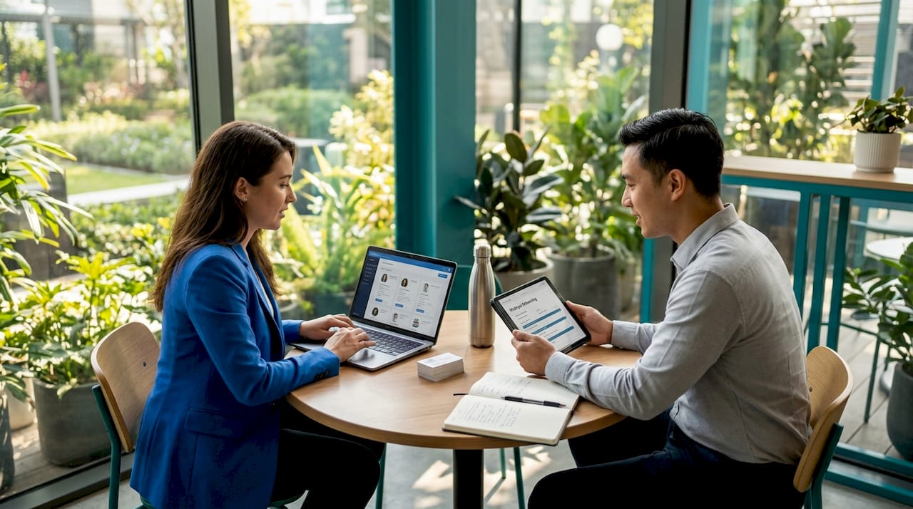 Recruiter and HR professional collaborating in office