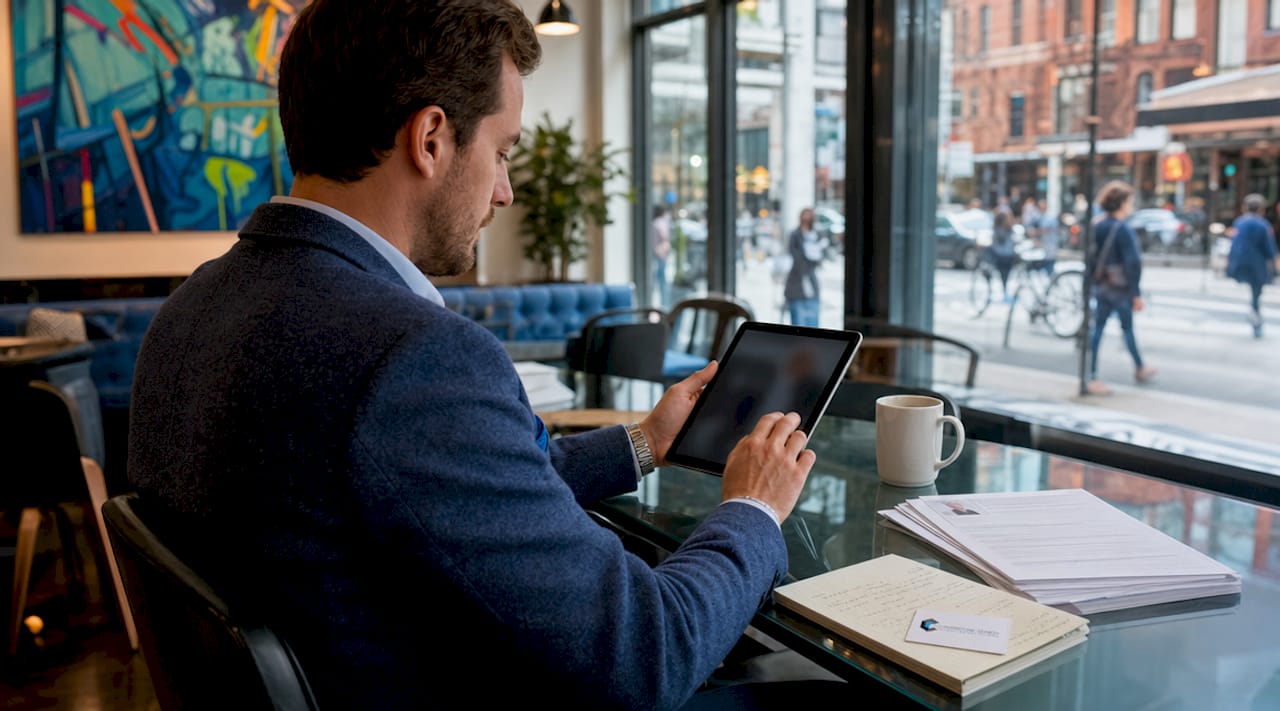Recruiter using tablet for AI screening