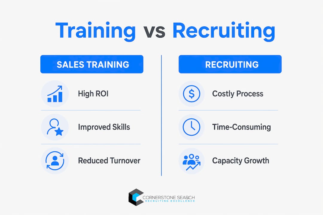 Infographic comparing sales training and recruiting