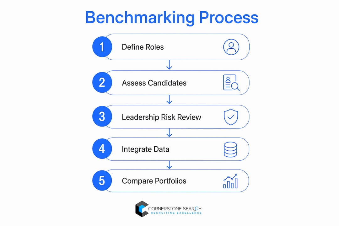 Infographic detailing executive benchmarking steps