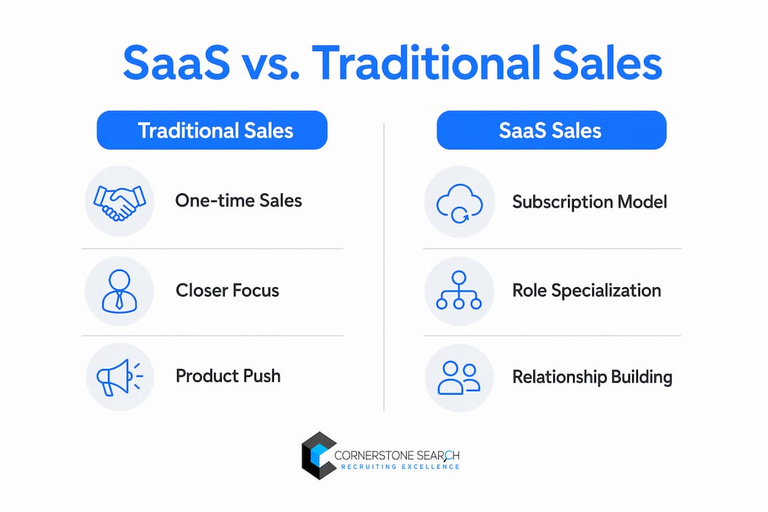 Infographic comparing SaaS and traditional sales hiring