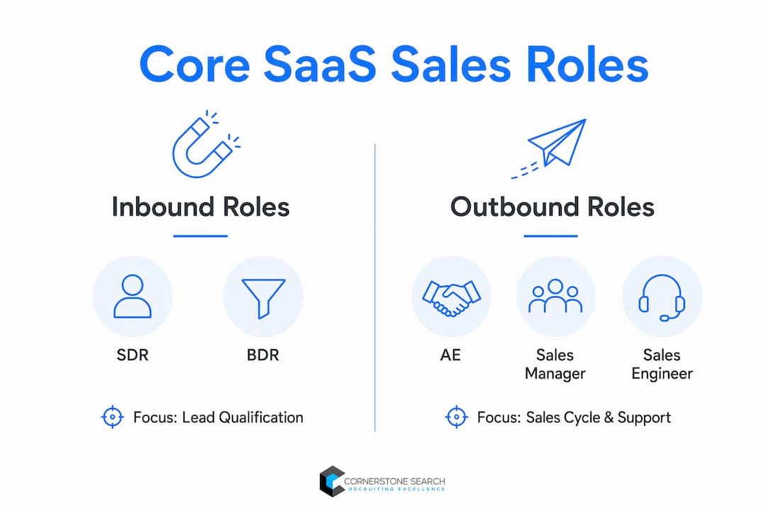 Infographic comparing core SaaS sales roles and responsibilities